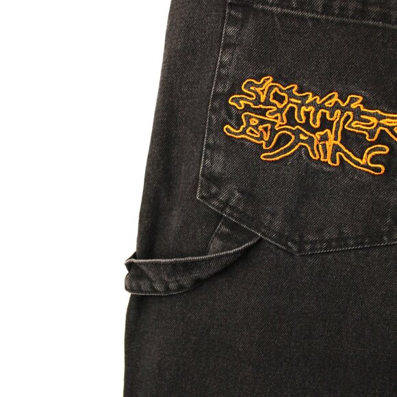 77'S HIP HOP BLACK EMBROIDERED PATCH BAGGY CARPENTER SK8R JEANS SZ Lg GRUNGE - Picture 11 of 14